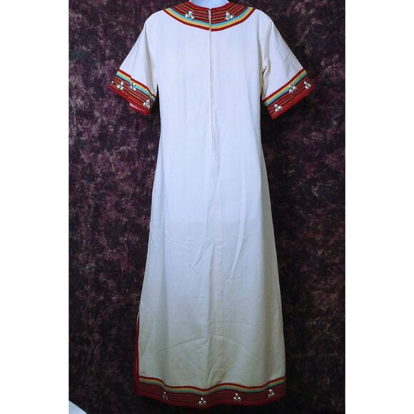 Vintage Ethnic Boho Tribal Kaftan Maxi Dress -M(10) Embellished Striped Dangles - Picture 9 of 10